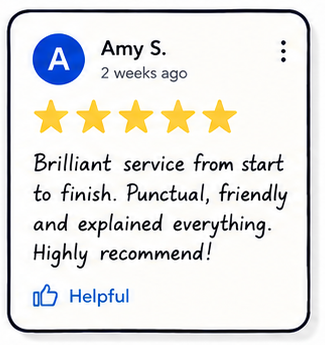 Five-star customer review praising a local service business