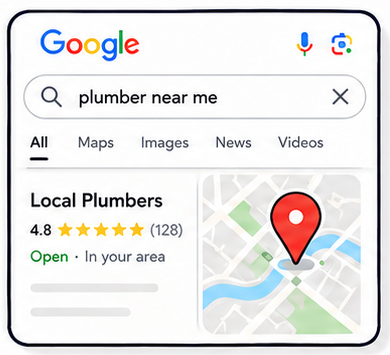 Google search results showing a local plumber near the customer